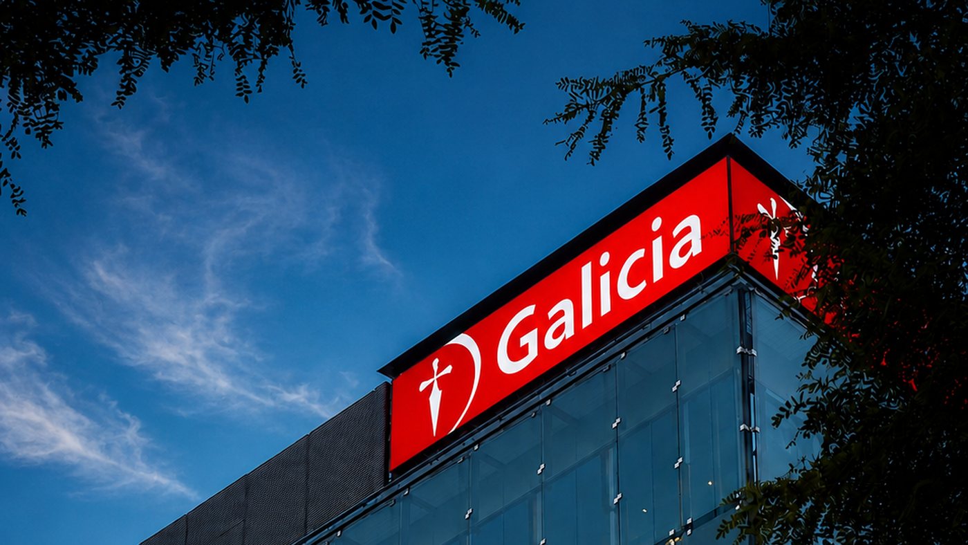 Coronamiento LED de Banco Galicia desarrollado por Prina en la parte alta de un edificio corporativo de Buenos Aires